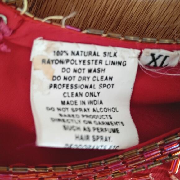 Vntg silk beaded red gold india dress eve’s allure 80s 90s glam holiday xl ml - Picture 8 of 15